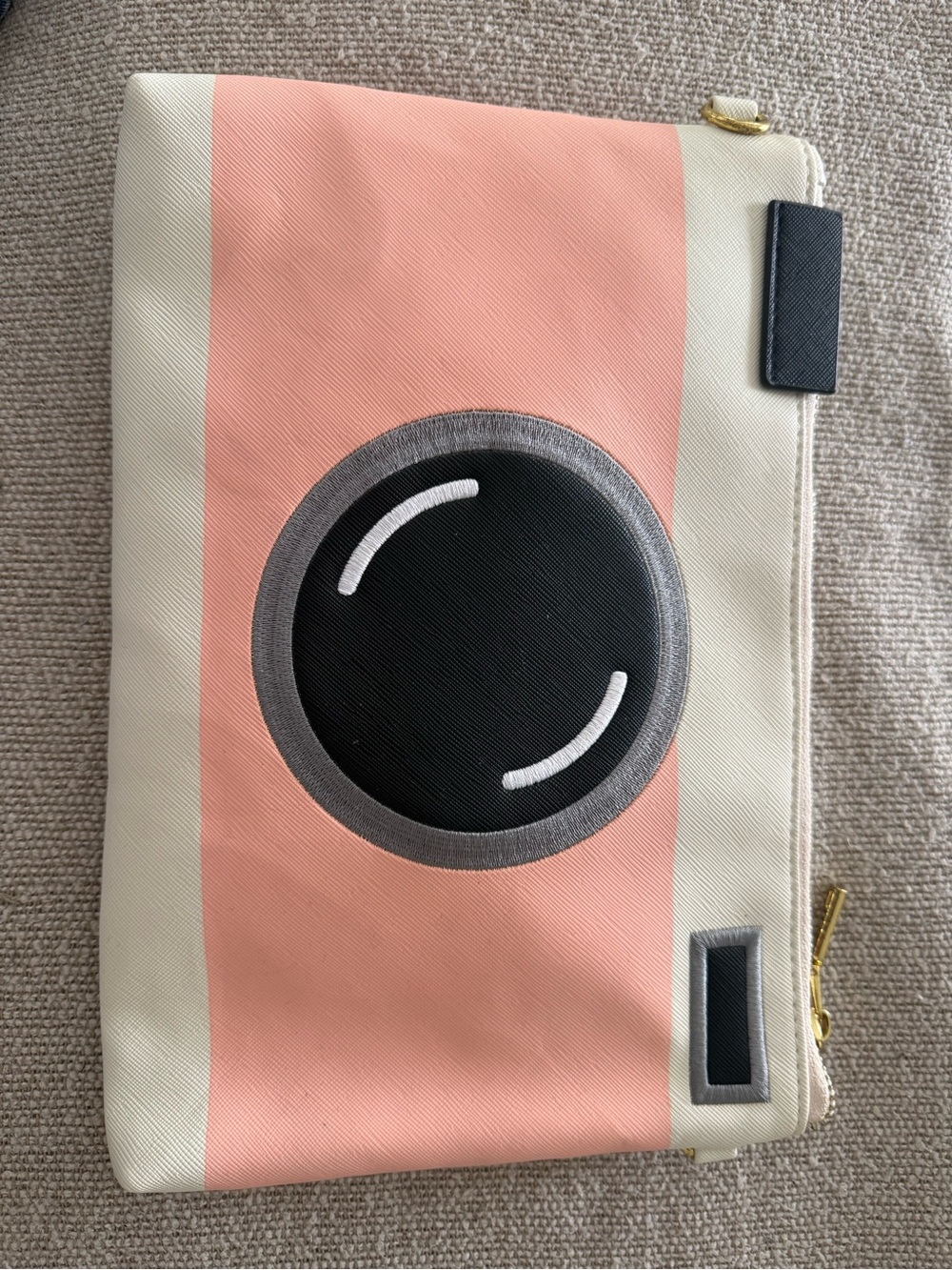 Peach and Cream Camera Graphic Wristlet Clutch